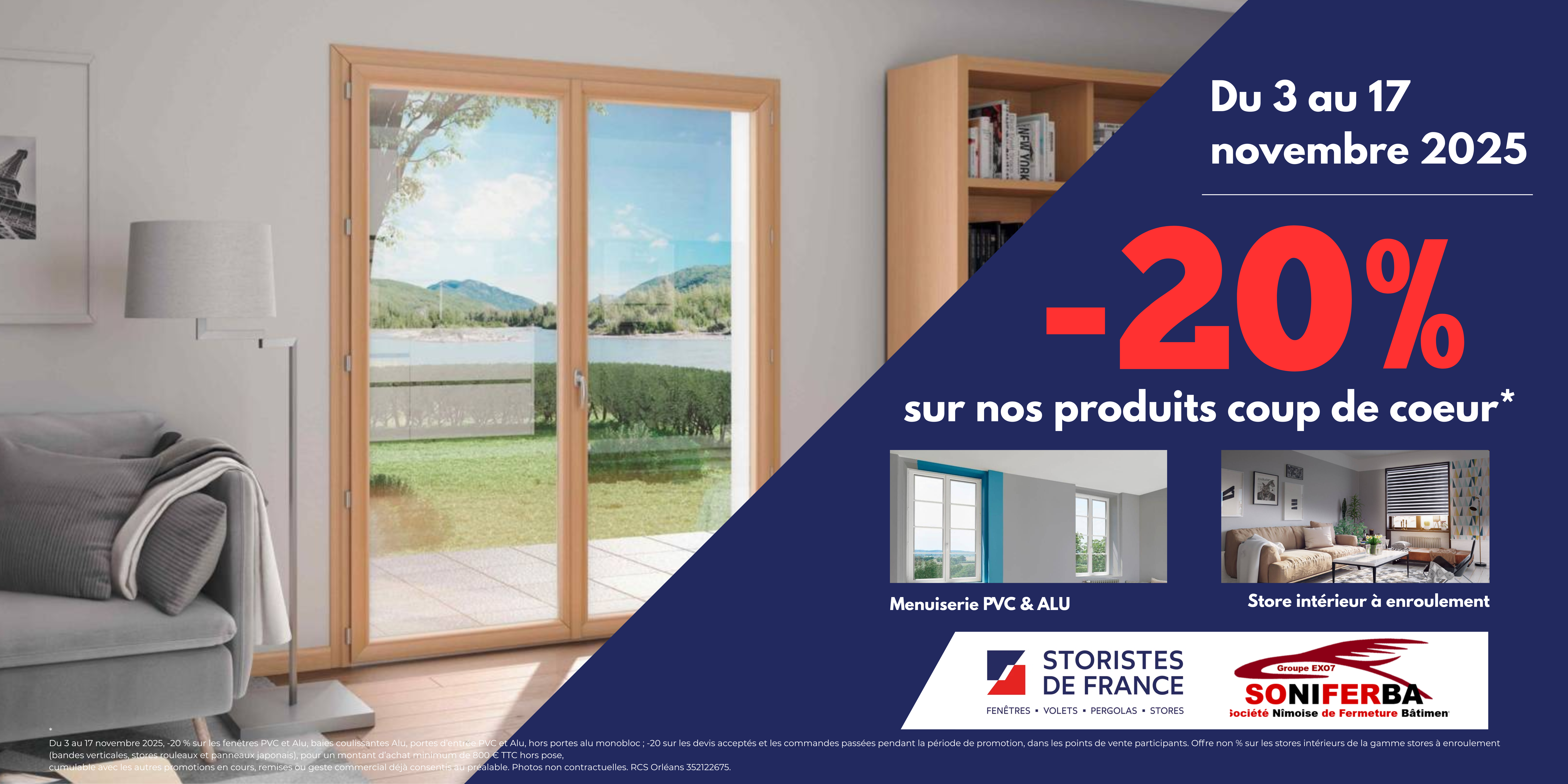 Multi promos hiver 2025 -20% Menuiseries PVC & ALU et -20% Stores intérieurs à enroulement